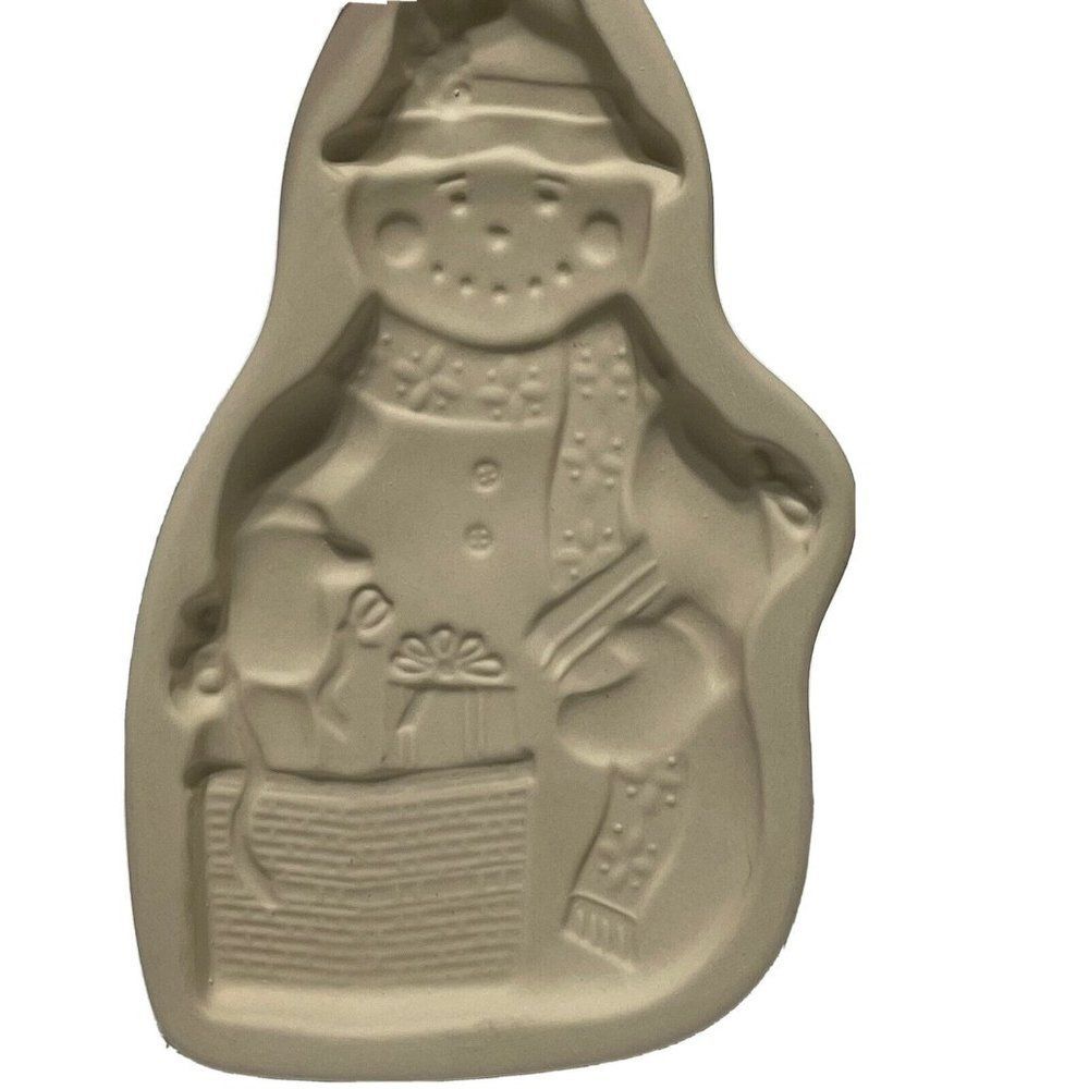 Vtg Longaberger Pottery Cookie Mold Shortbread Snow Friends Snowman Chocolate